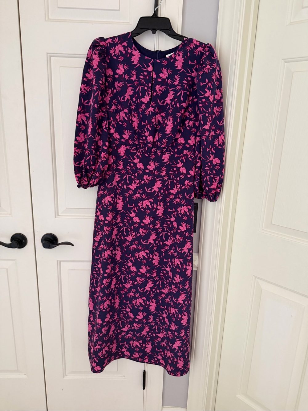 Women's Long Sleeve Floral Midi Dress in Navy and Pink
